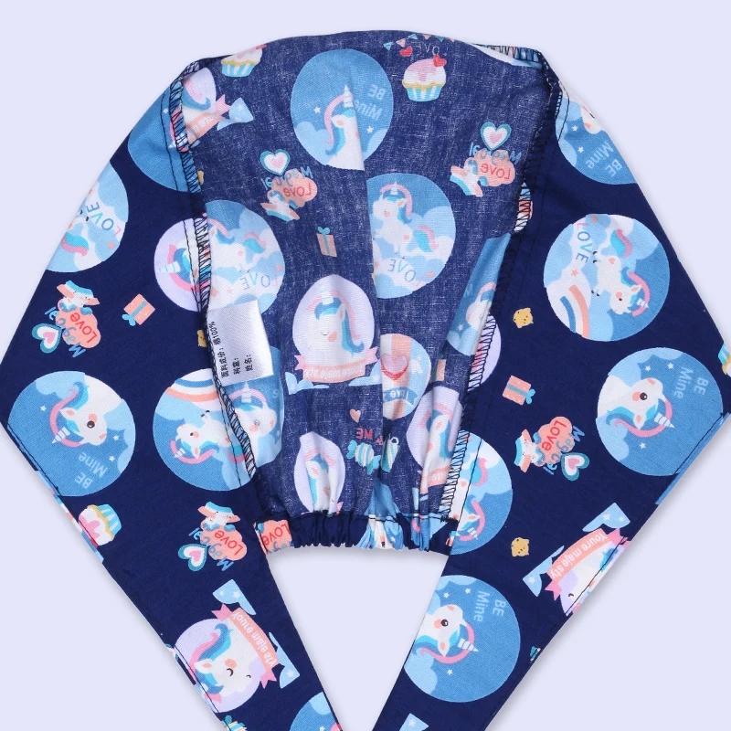 

Unicorn Navy Scrub Caps Pattern Veterinary Nursing Dental Work Hats Women Men 100% Cotton Beautician Cooking Chef Skull Cap M257