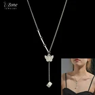 Uzoneбыл изысканный бабочка квадратный шарик кулон колье из нержавеющей стали с двойным слоем форме плетённого кольца для женщин вечерние подарок ювелирные изделия