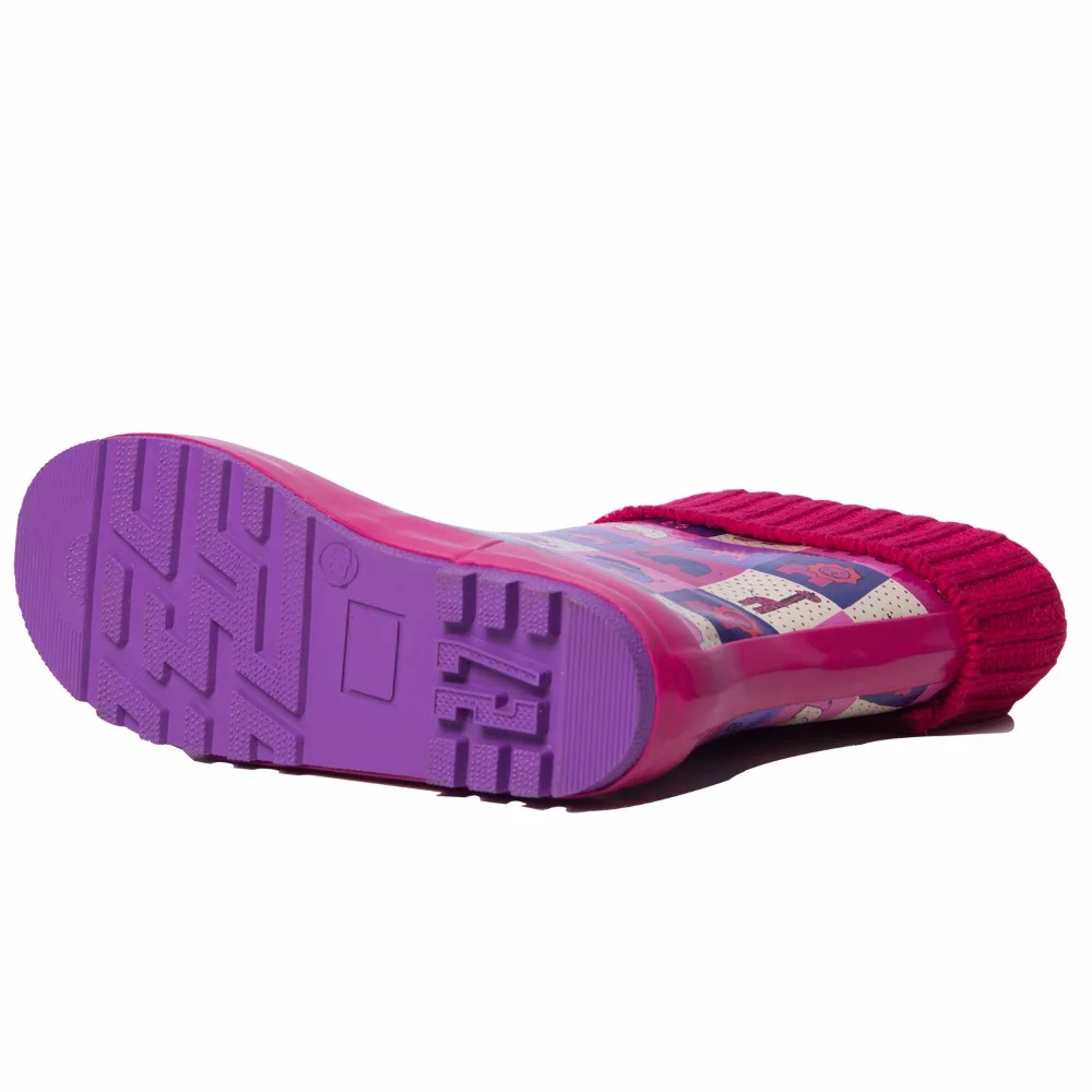 

Fast delivery purple animals printed removable cotton lining winter warm mid-calf children rain boots