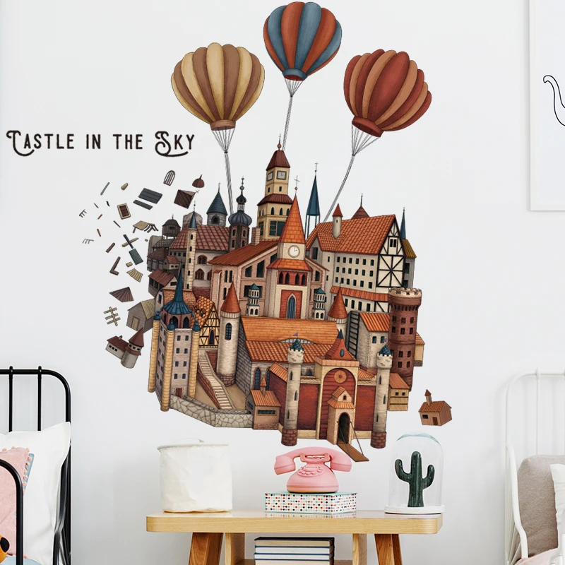 

Cartoon Moving Castle Wall Stickers DIY Hot Air Balloon Retro Palace Wall Decals for Kids Bedroom Baby Room Nursery Decoration