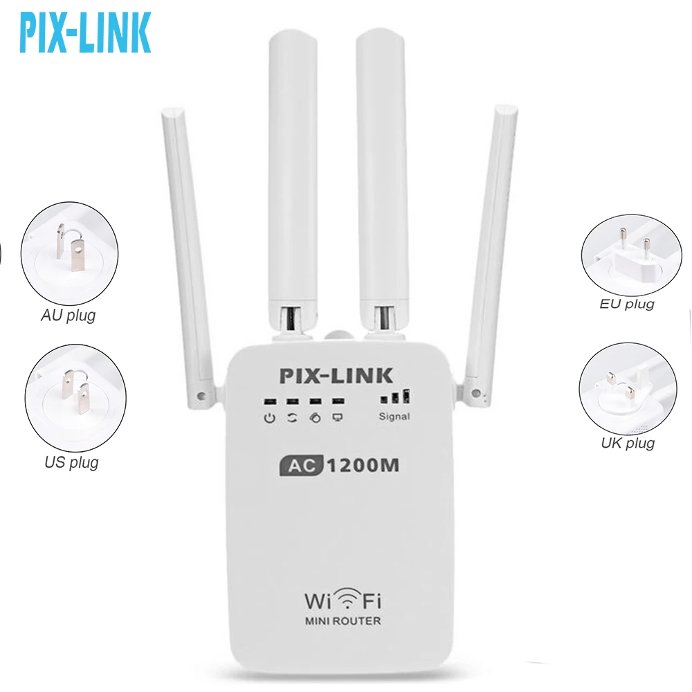 

PIXLINK 5GHz 2.4G AC1200 Wireless Mini Router AP Wifi Repeater Long Range Extender Booster Dual Band English Firmware LV-AC05