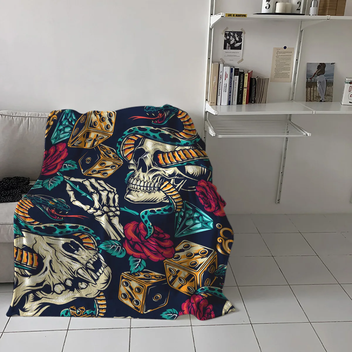 Skull Rose Viper Street Printed Flannel Blanket Soft Throw Machine Washable Blankets for Beds | Дом и сад