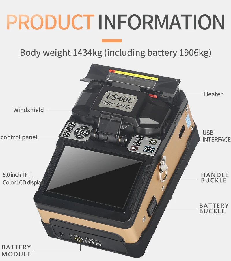 

FS-60C Golden Automatic Fusion Splicer Machine Fiber Optic Fusion Splicer Fiber Optic Splicing Machine