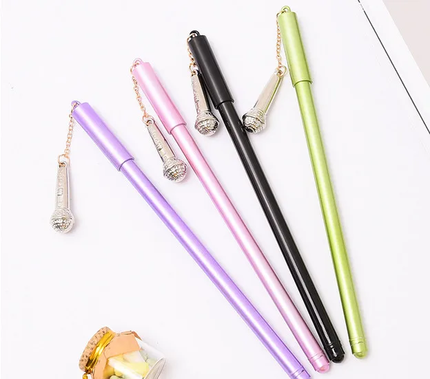 Оптовая продажа гелевая ручка с подвеской 100 шт./лот креативный микрофон черная