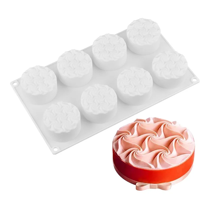 Silicone 8 Even Spiral Flower White Mousse Cake Mold DIY Baking French Dessert Candy Bar Cupcake Chocolate Molds | Дом и сад