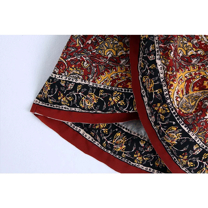 

WXWT Fashion Women Vintage Print Irregular Skirts Faldas Mujer Chic Knot Decoration Female Mini Skirt BB1327