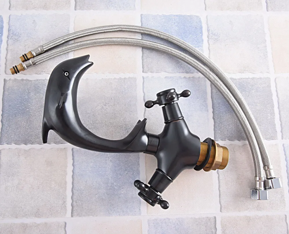 Черный бронзовый поворотный носик с двумя перекрестными ручками милое животное