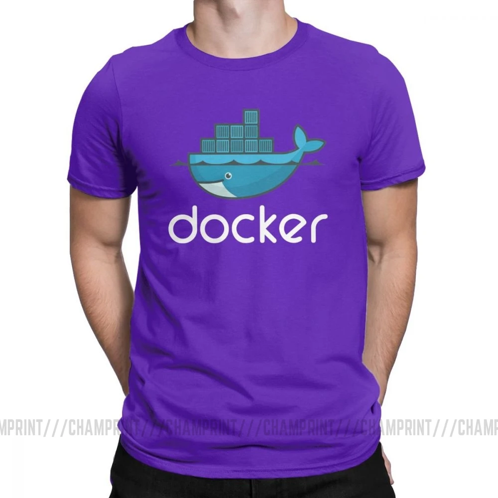 Мужская футболка с логотипом Docker, Linux, Javascript, компьютерная хлопковая одежда, Забавные футболки с коротким рукавом и круглым вырезом, графические футболки - Цвет: Фиолетовый