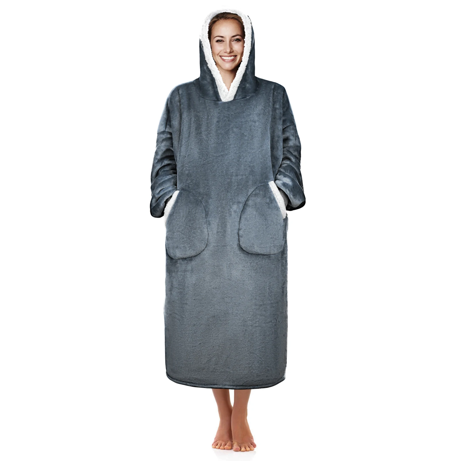 

Wearable Blanket Fluffy Fleece Hoodies Winter TV Blankets Long With Sleeves Ladies Oversized Hoodies Plush Weighted