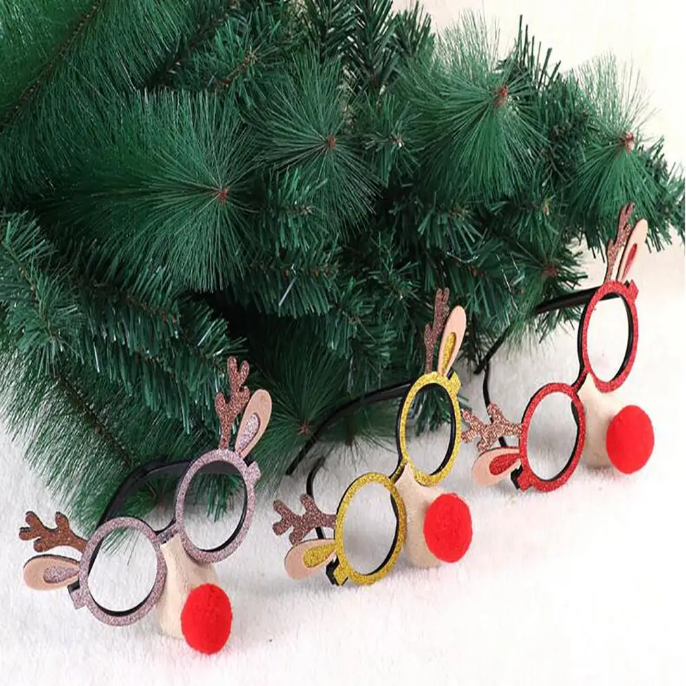

Kuulee Christmas Children's Eyeglasses Frame Antlers Snowman Frame Santa Claus Decorations Christmas Gift Children Glasses Frame