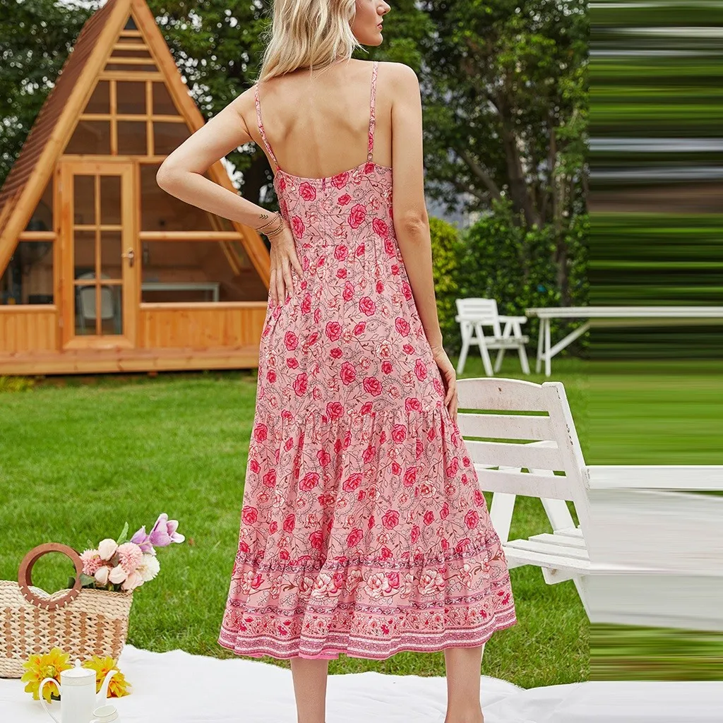 

Womail dress summer dress silk dress tank dress Fashion Party Dress Sleeveless Women Sexy Ladies Camisole Floral Beach Dress