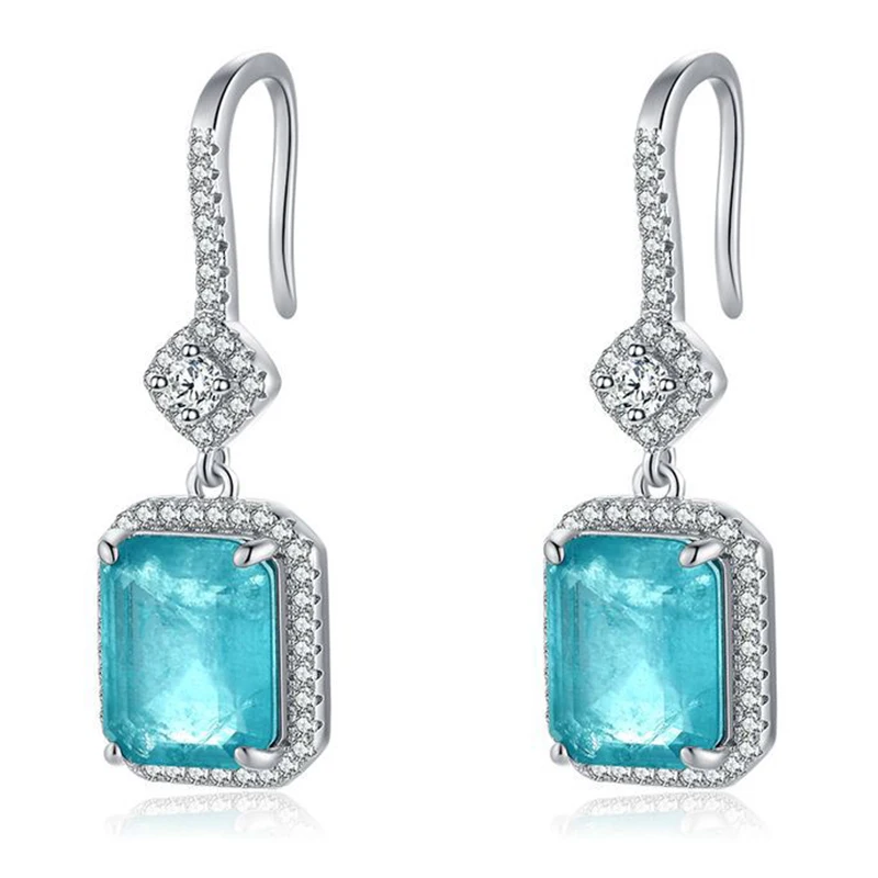 

JoiasHome Trendy 100% 925 Silver Woman Earrings Creative Style with Paraiba Gemstone Jewelry for Woman Wedding Wholesale