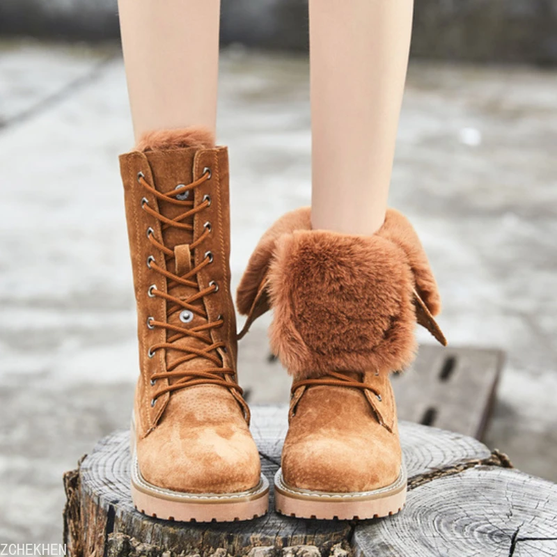 

2021 Fashion New Winter Fur Snow Boots Women's Suede Short Plush Oxford Non-slip Warm Mid-calf Boots Lace-up Women's Boots