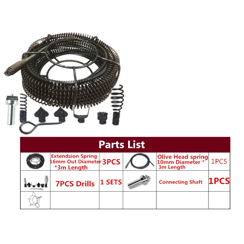 

9/12/15m Length Household Drain Pipe Dredger Brush Extension Spring Cleaning Sewer Dredger Compression Spring With Connector
