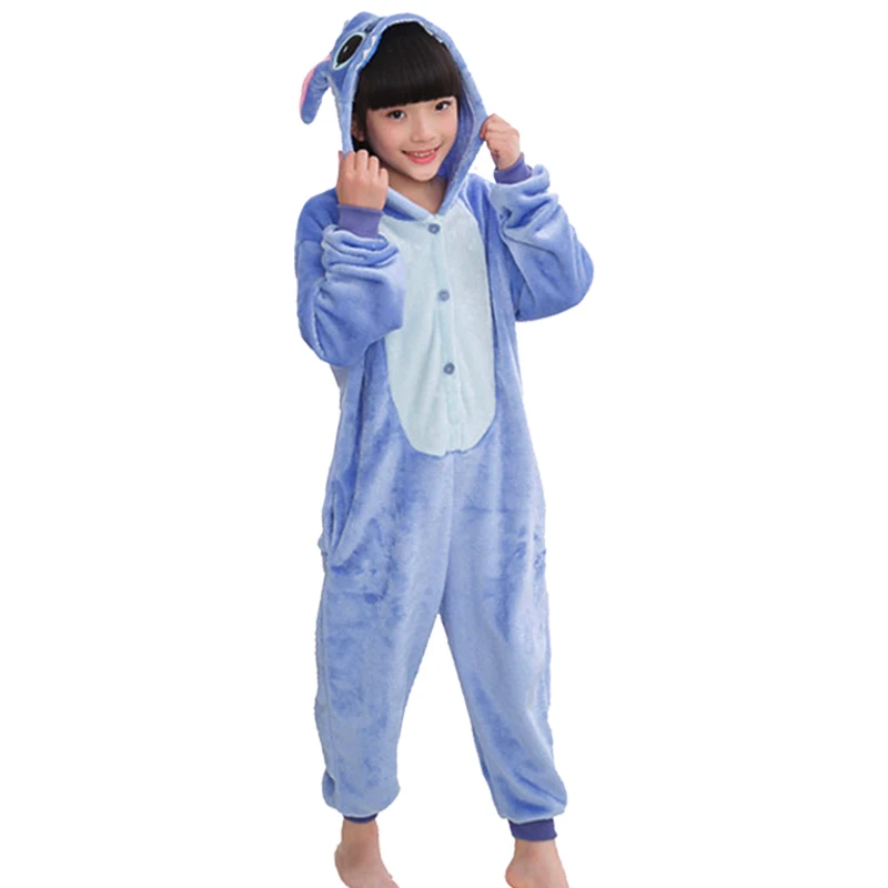 

Girls Boys Winter Kigurumi Stitch Pajamas Unicorn Cartoon Anime Onesies Kids Sleepwear Flannel Warm Jumpsuit Children Pajamas