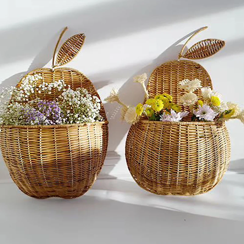 Белая/бежевая ротанговая настенная корзина для хранения яблок груша