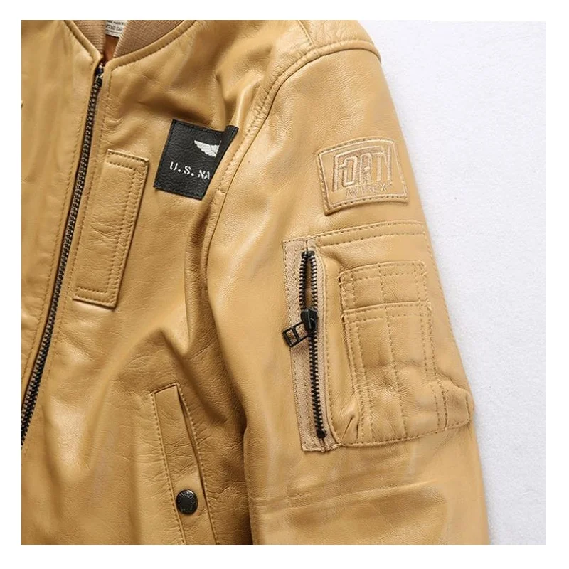 Traje volador de piel de oveja para mujer, ropa de cuero con cuello alto, informal, amarillo, chaqueta de cuero