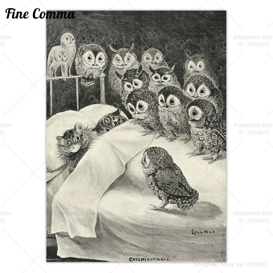 

Черно-белый винтажный постер с кошками Fine Comma
