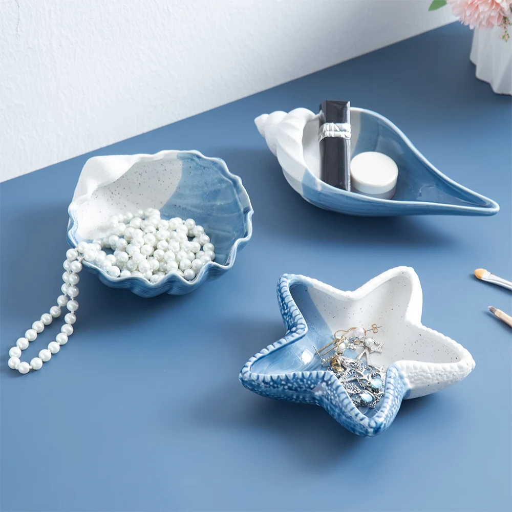 

Home Dcoration Conch Jewelry Plate Storage Containers Ceramic Make Up Jewlery Organizer Modern Bedroom Decor Accessories Gift