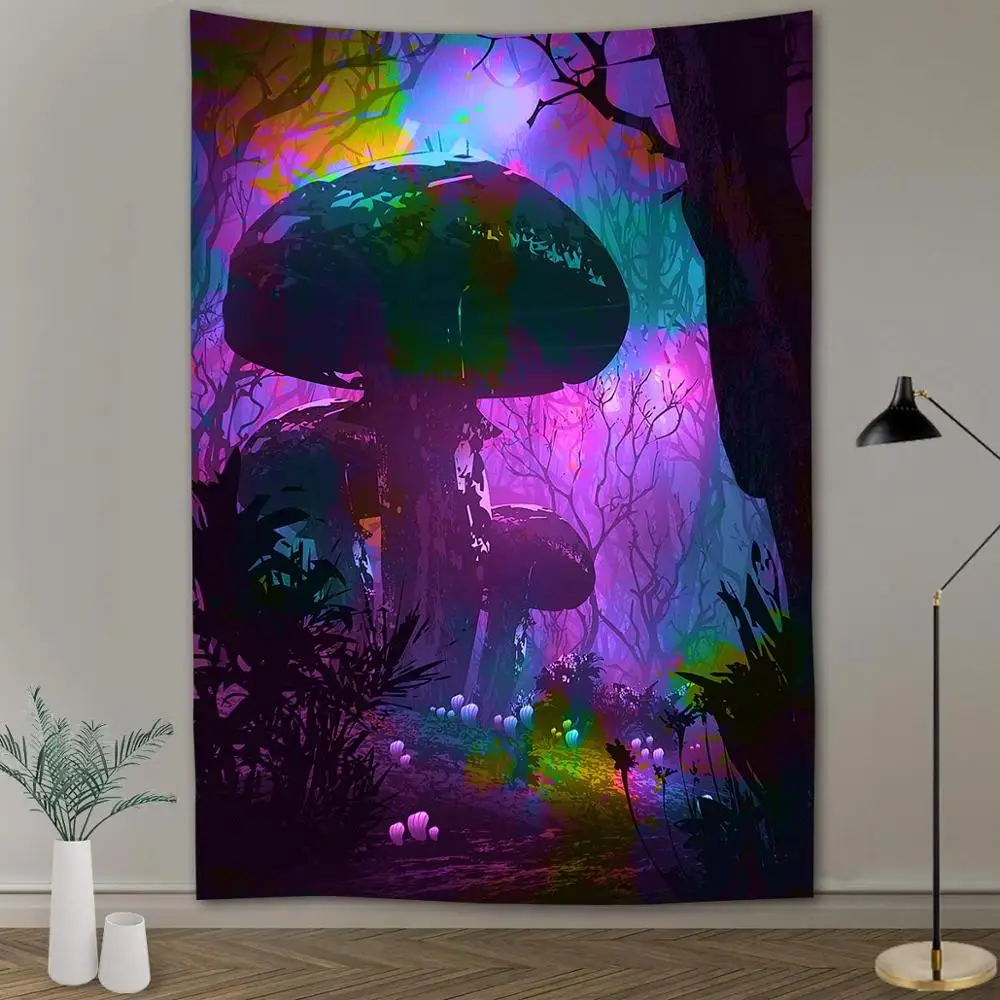 

Psychedelic Tapestry Fantasy Forest Witchcraft Mushroom Tapestries Green Forest Tapzi Wall Hanging Home Deco Living Room Bedroom