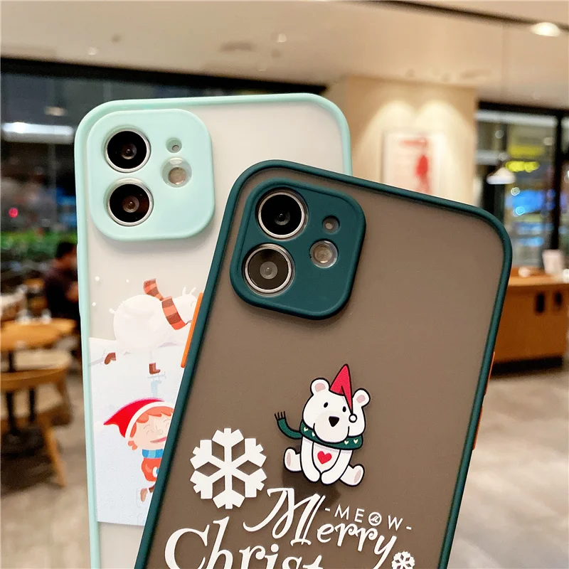 Painted Santa Deer Pattern Phone Case For iPhone 12 11 Pro Mini X XR XS 7 8 Plus SE 2020 Soft TPU Camera Protection Back Cover