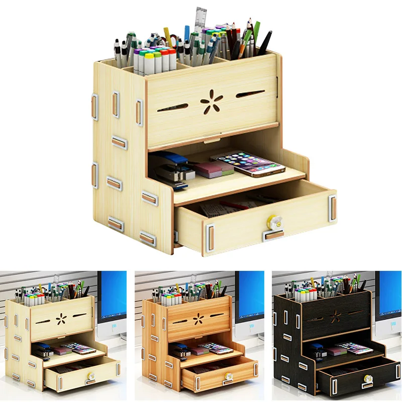 

Wooden Storage Box Bookends Multifunctional Desktop Rack Office Organizer AS99