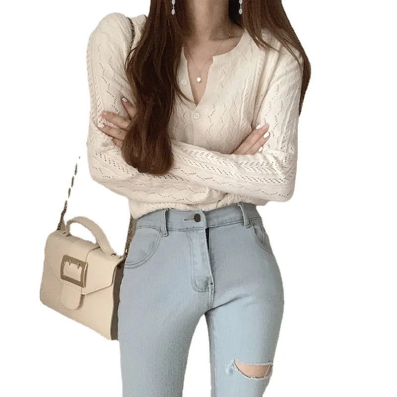 

Long Sleeve Knitted Shirt Sweaters Single Breasted Spring And Autumn Women Thin Cardigan Fashion Casual Coat Top Ropa Mujer