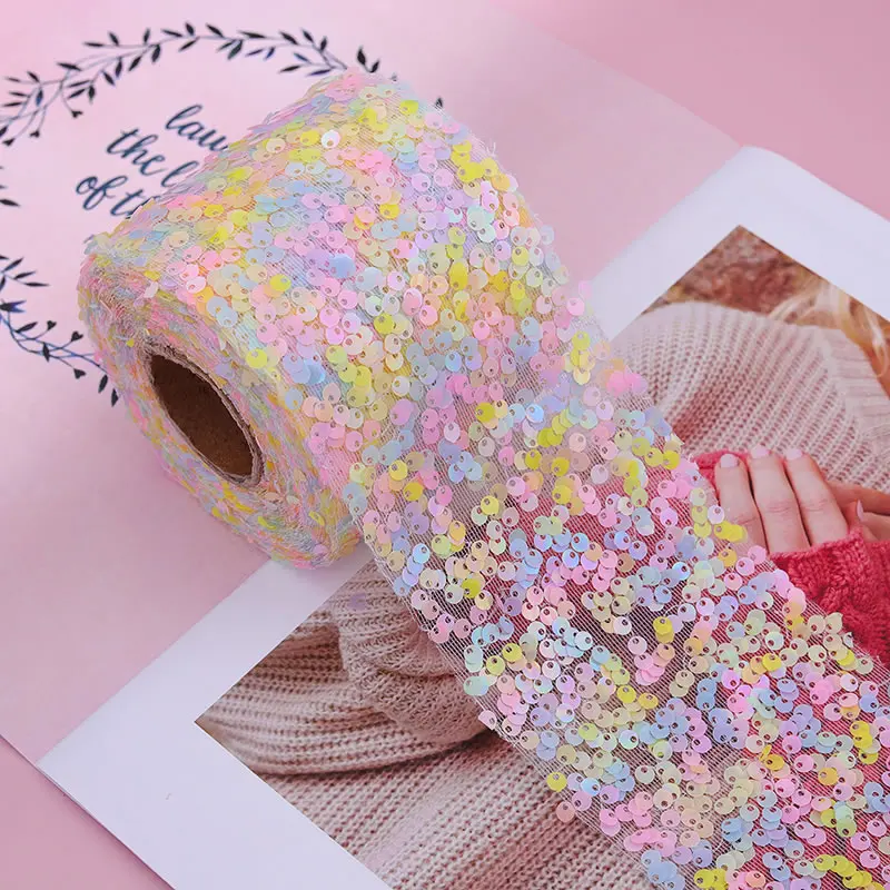 Лента из тюля с блестками и цветочным узором, шириной 6 см и 8 см, длиной 10 ярдов, для изготовления ручных работ, бантиков, ободков и туту.