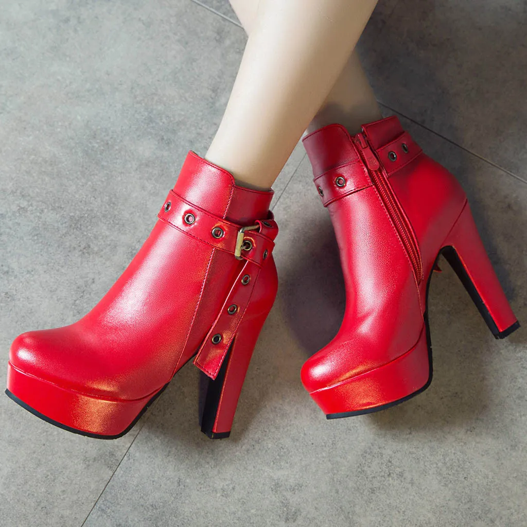 Fashion Women Boots Waterproof Platform Shoes Elegant Round Head High Heels Zipper Ankle Coturno Feminino Bota Femenina | Обувь