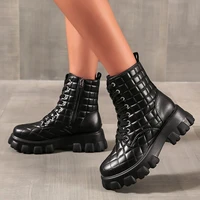 new fashion winter motorcycle boots for women lace up mid calf boots black white winter spring pu leather hiking shoes