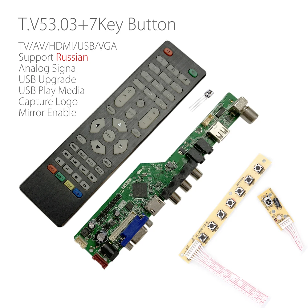 T.V53.03 универсальная плата драйвера контроллера ЖК телевизора LED TV/PC/VGA/HDMI/USB + IR 7