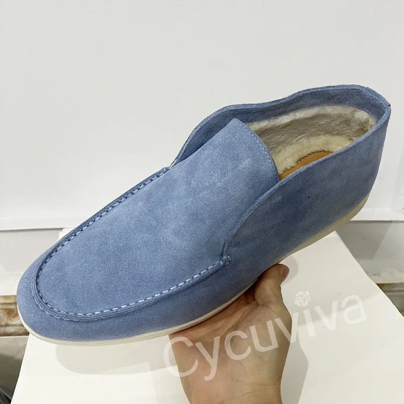 Лидер продаж зимние шерстяные женские лоферы высокие замшевые на плоской