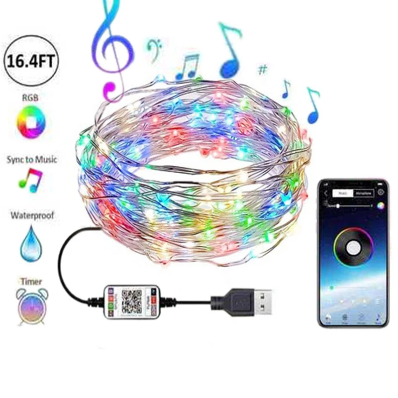 

Светодиодный usb-шнур с bluetooth, водонепроницаемые лампы, уличная зона, сказосветильник свет для украшения рождественской елки