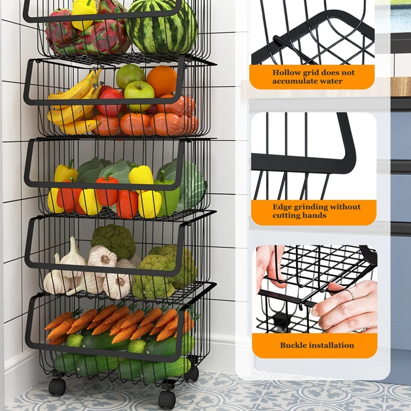 Многоярусная корзина для хранения из нержавеющей стали кухни полка овощей