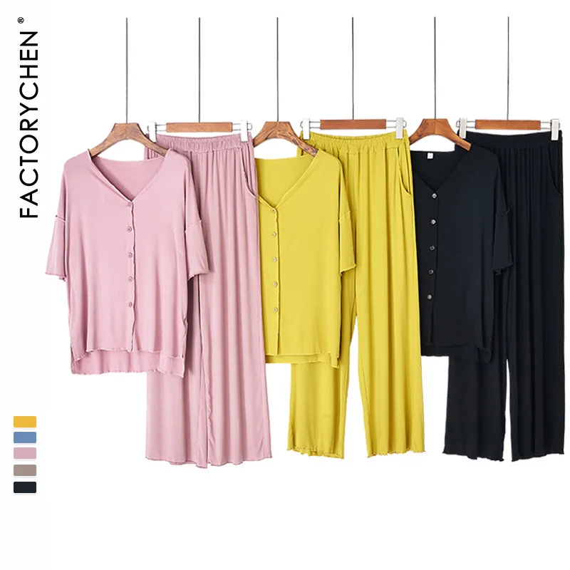 

pijamas pajamas for women Sleepwear Cotton Cardigan+pants 2 pieces set Comfortable Modal Clothing home Suits Female outfits