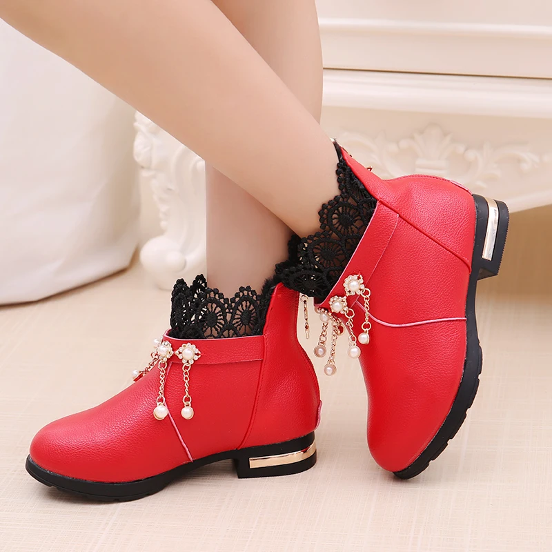 

Autumn & Winter Girls Snow Boots Fashion Children Shoes Princess Leather Boots Size 27-37