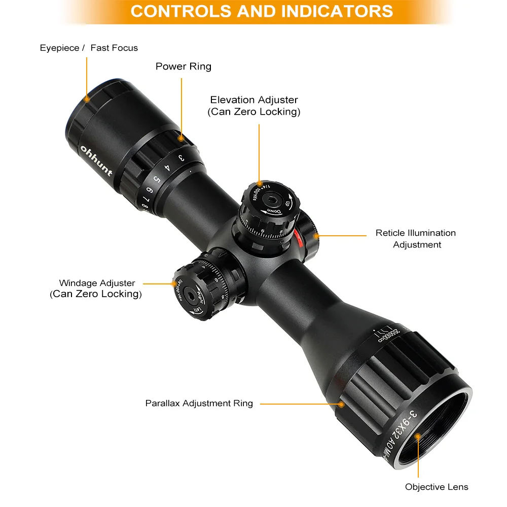 Ohhunt 3-9x32 AO компактный прицел 1/2 половина мил точка сетка красный зеленый