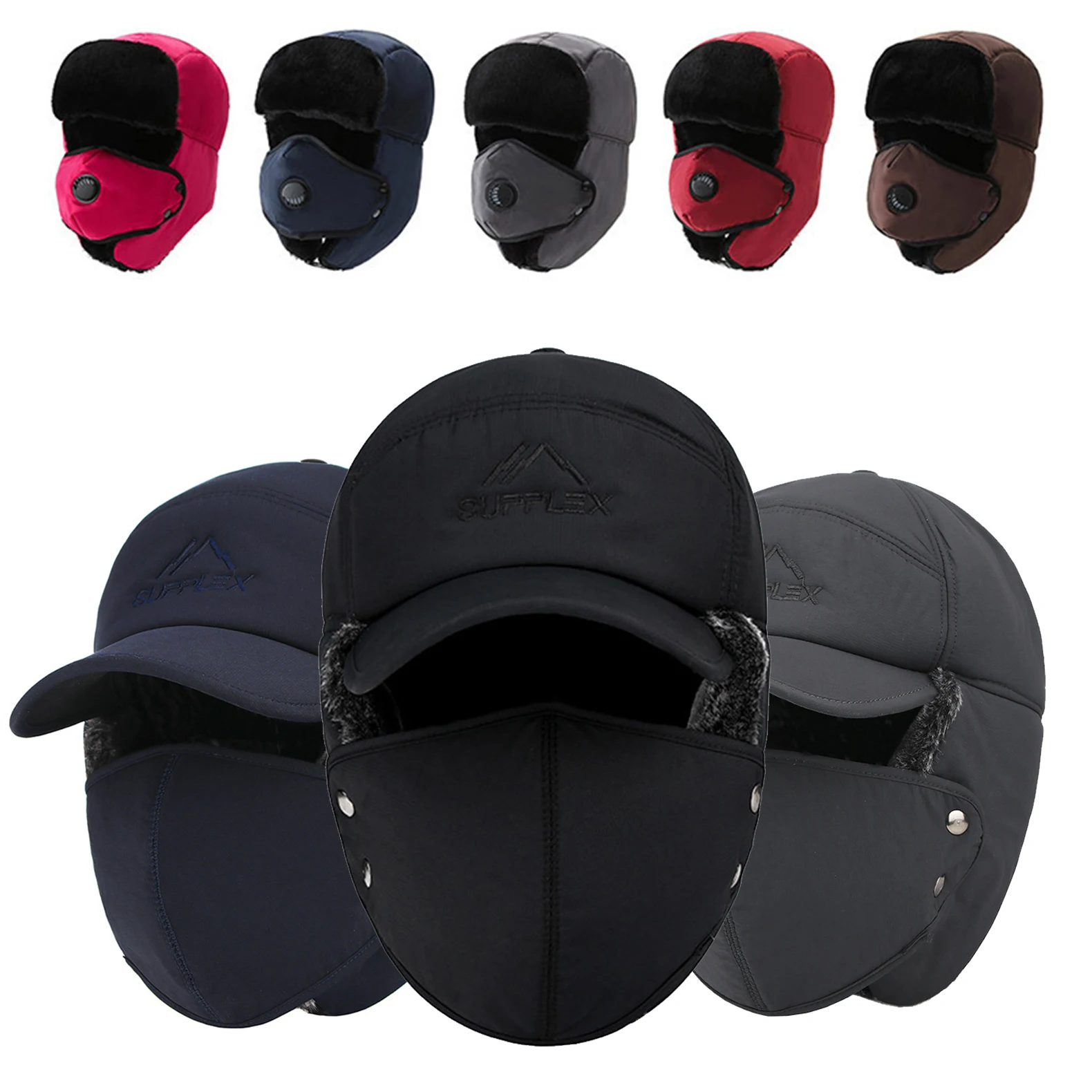

Outdoor Winter Thermal Bomber Hats Men Women Fashion Ear Protection Face Windproof Cycling Ski Cap Velvet Thicken Couple Hat