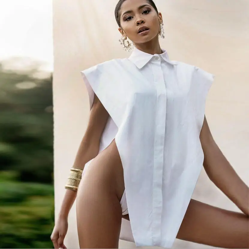 

Fashion Loose Shirt Vest New Design Solid Color Sleeveless Women Shirt Sexy Vest Lapel Neck Female Tops
