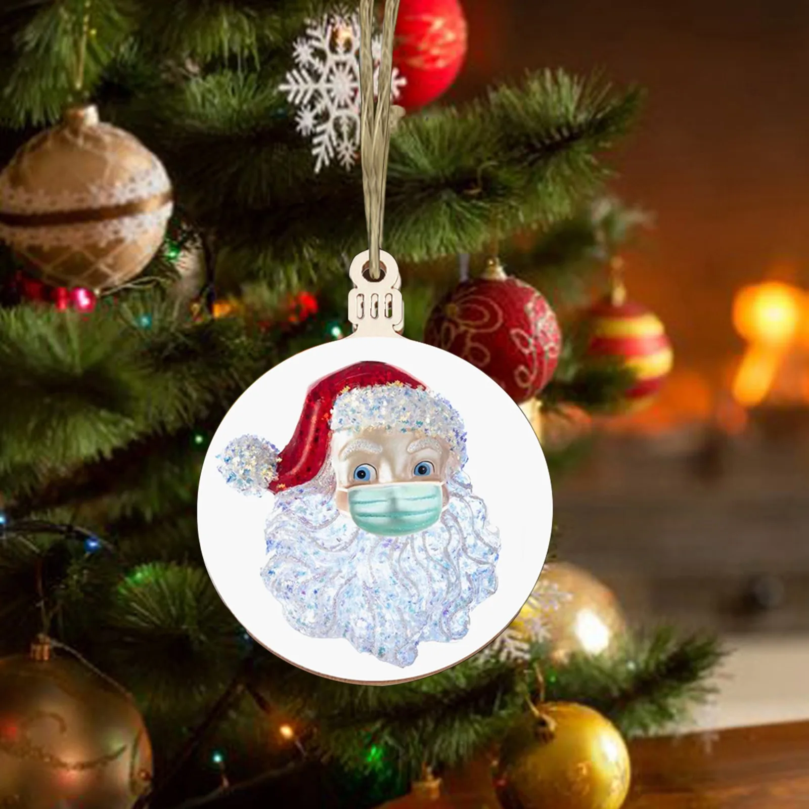 -2020 New Christmas Tree Decoration Wood Ornaments Santa Claus Old Man With Face Mask Pendant Year 2021 decoracion hogar F10 | Дом и сад