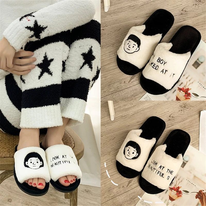Японские тапочки для пары зимние плюшевые домашние с героями мультфильмов
