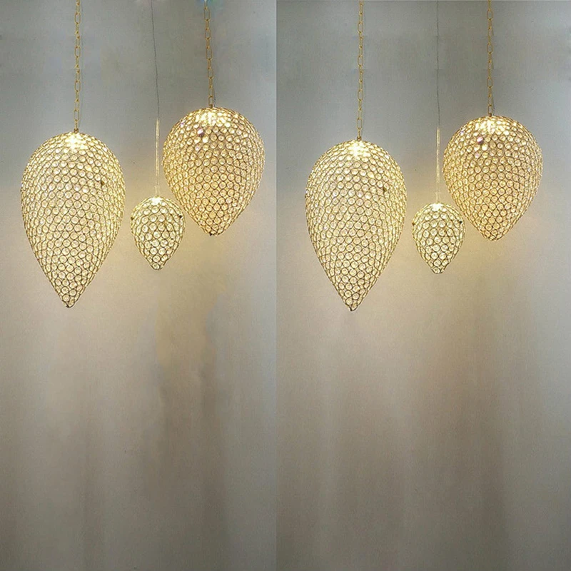 Современный подвесной светильник E27 с кристаллами декоративная золотистая