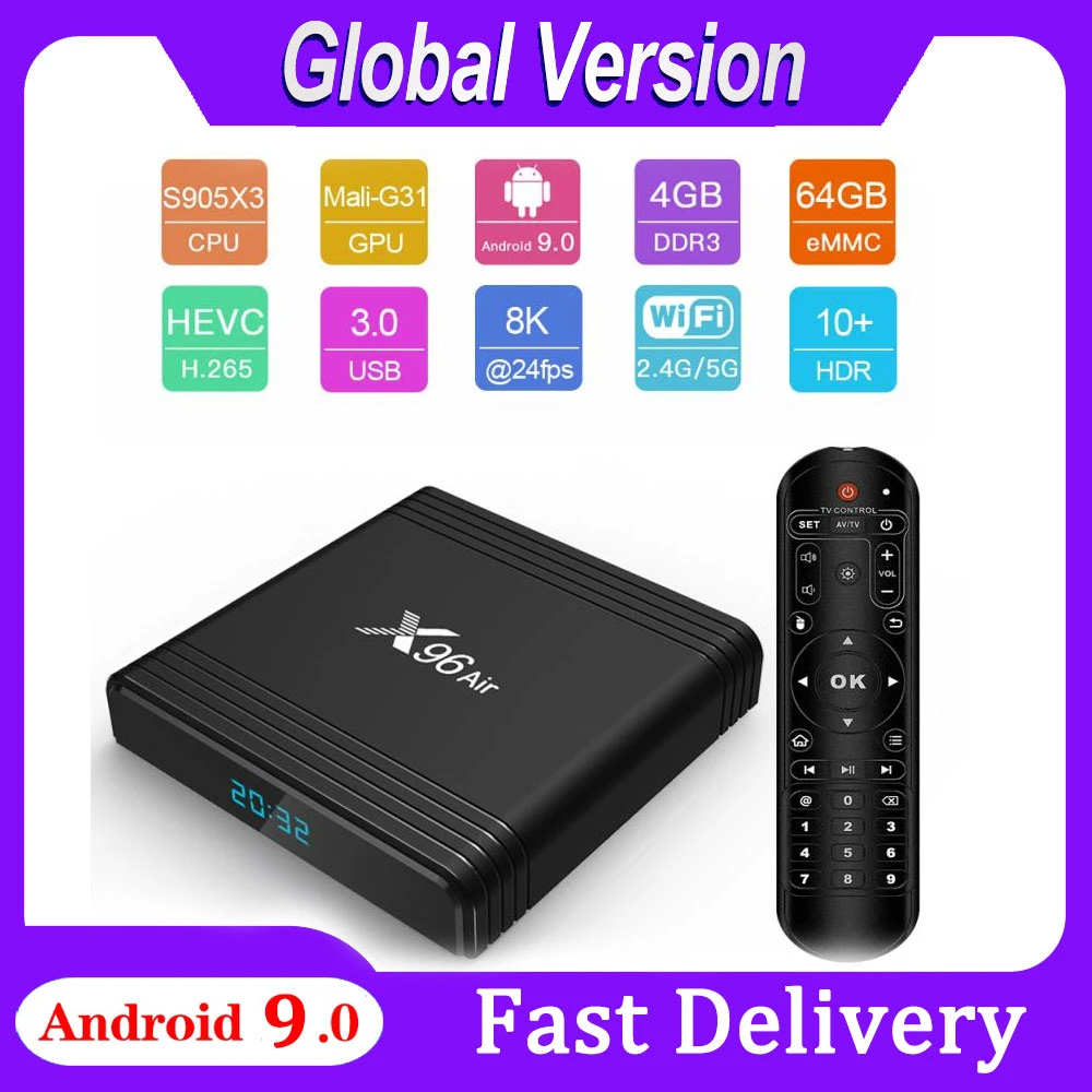 X96 Air Android TV Box Amlogic S905X3 9 0 Smart 4K X96Air Quad Core 2 4G & 5G Wifi BT4.1 H.265 64/32 ГБ|ТВ-приставки и