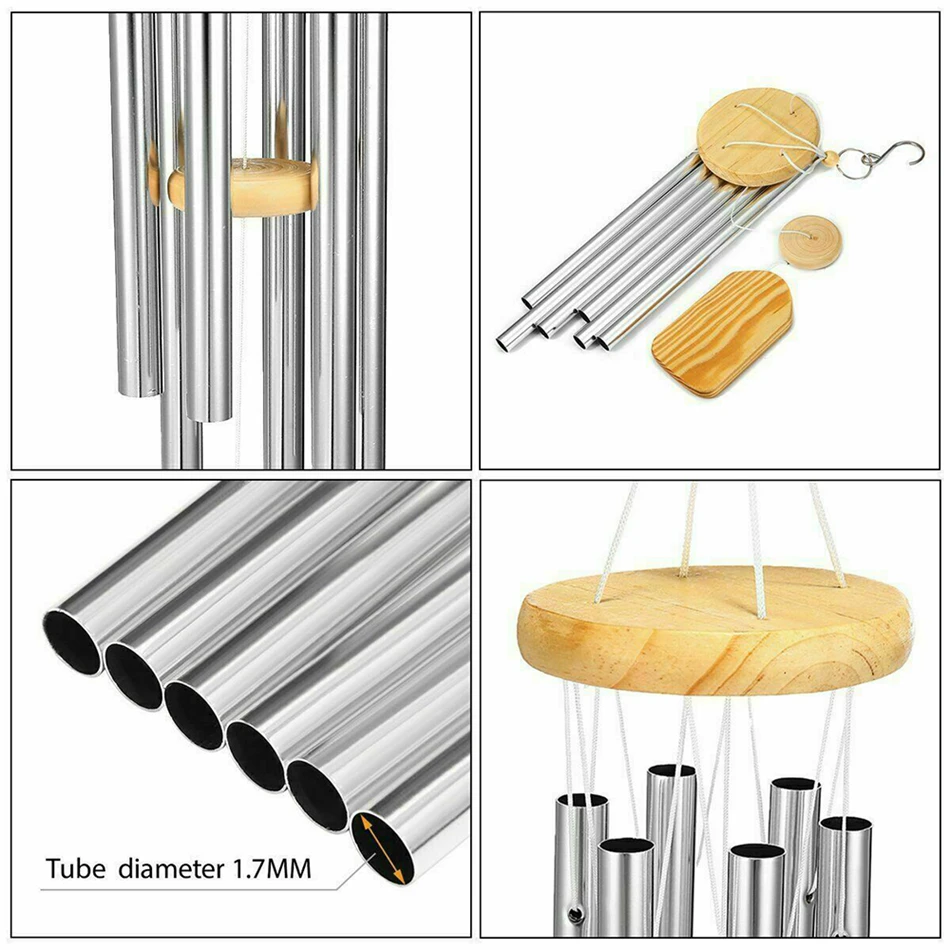 Колокольчики ветряные с 6 трубками подвесные металлические и алюминиевые трубки