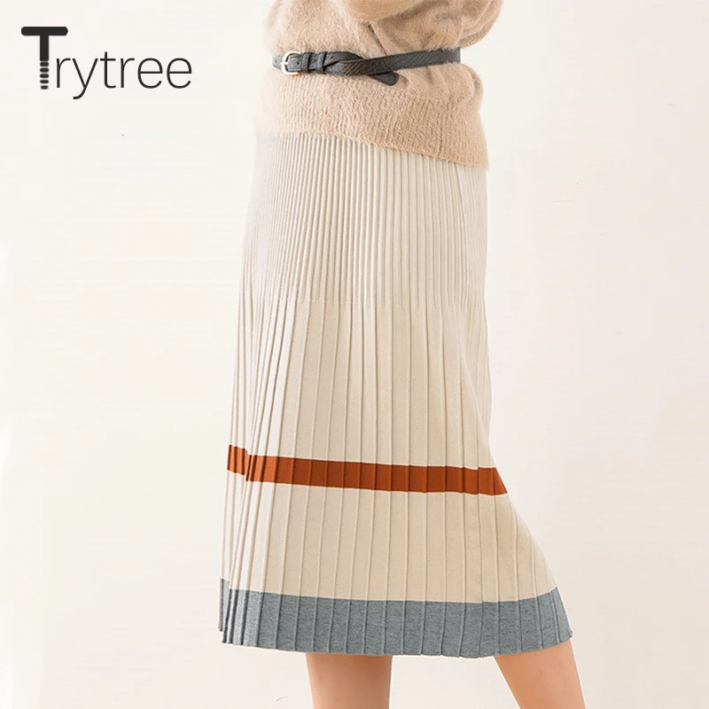 Trytree осень зима Женская Повседневная плиссированная трикотажная юбка эластичная