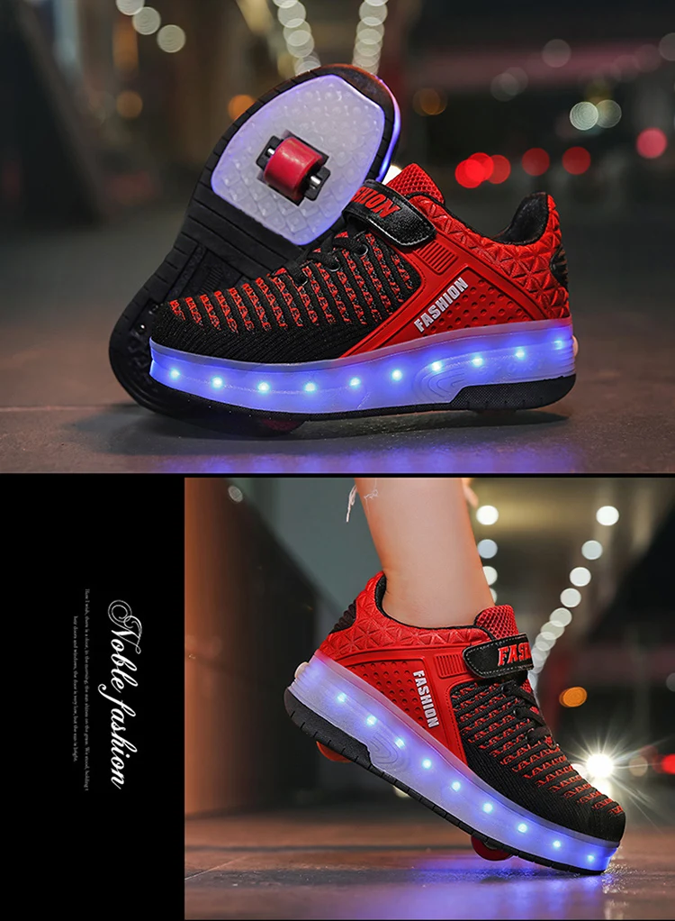 HYFMWZS Модные светодиодный Heelys обувь из дышащего материала, детское платье из двух спортивная обувь Съемная Детские Тонкие Туфли ролики срок производства тиража: 30-40