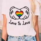Футболка с радужным графическим рисунком Love is Love, футболка с рисунком лесбийской гордости, футболка для леди лесбиянок, Топ в стиле Харадзюку, женская футболка