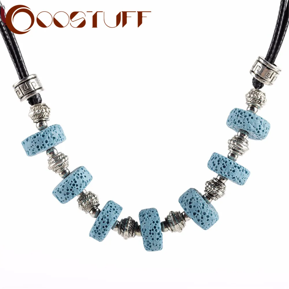 Мода Лава камень Бусины кулон веревки Цепочки и ожерелья природы камня ручной