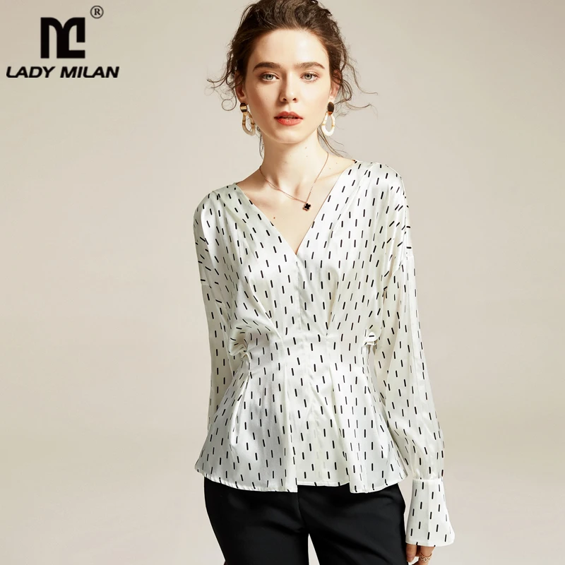 100% чистый шелк женские дизайнерские рубашки сексуальный v-образный вырез с