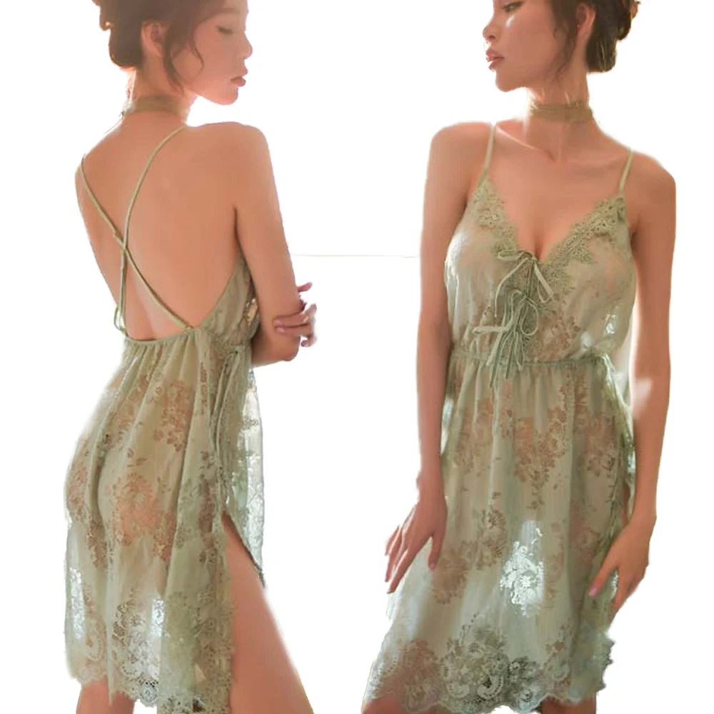 Женская пикантная Пижама большого размера на бретелях-спагетти прозрачное